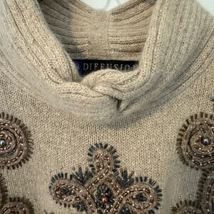 Vintage Angora silk lambswool IB Diffusion embellished turtleneck L beige beaded